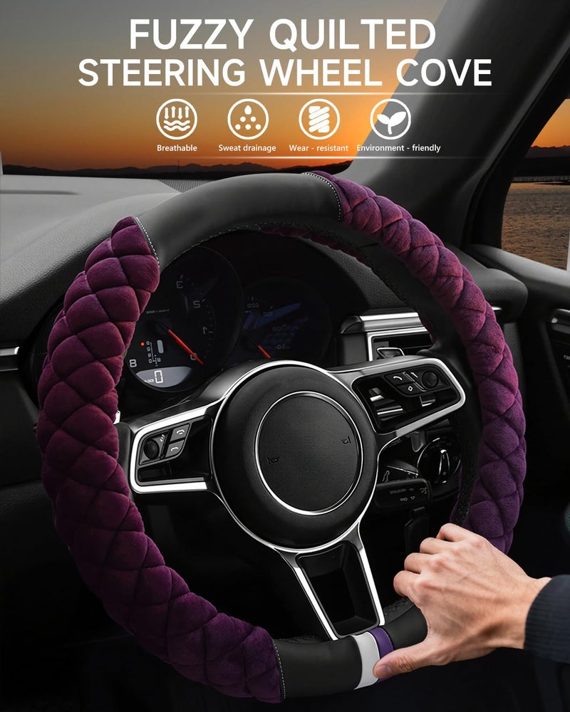 Cxtiy Universal Car Steering Wheel Cover Fluffy Soft Winter Plush Steering Wheel Cover (A-Purple) - Image 3